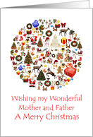 Mother and Father Circle of Christmas Presents Trees Reindeer Santa card