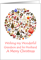 Grandson and Husband Circle of Christmas Presents Trees Reindeer Santa card