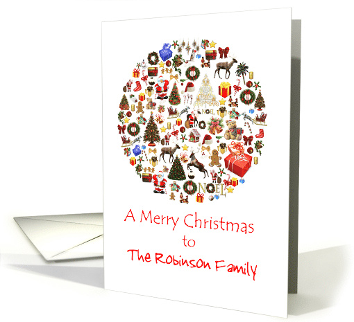 Add a Name To Circle of Christmas Presents Reindeer Santa card