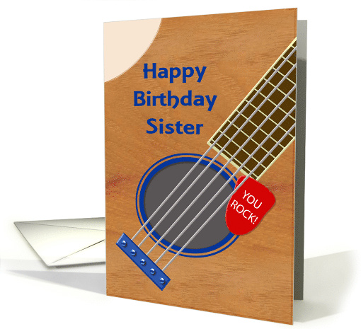 Sister Guitar Player Birthday Plectrum Tucked into Strings card