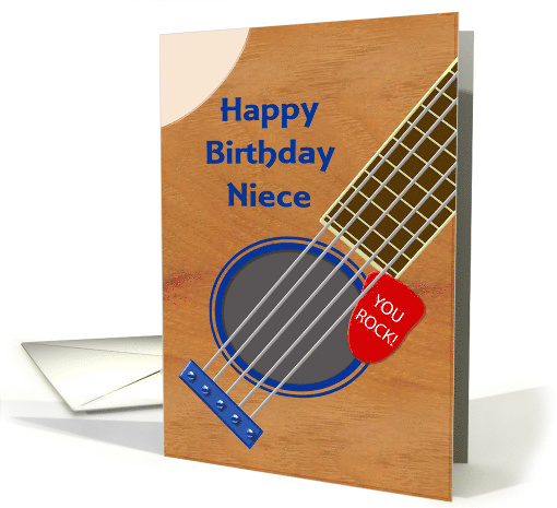 Niece Guitar Player Birthday Plectrum Tucked into Strings card