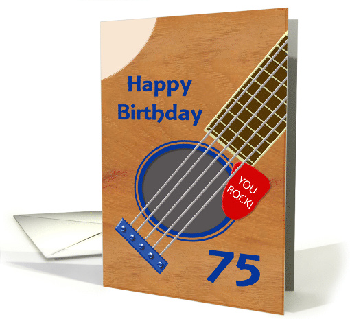 75th Birthday Guitar Player Plectrum Tucked into Strings card