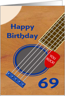69th Birthday Guitar Player Plectrum Tucked into Strings card