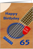 65th Birthday Guitar Player Plectrum Tucked into Strings card