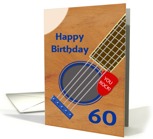 60th Birthday Guitar Player Plectrum Tucked into Strings card