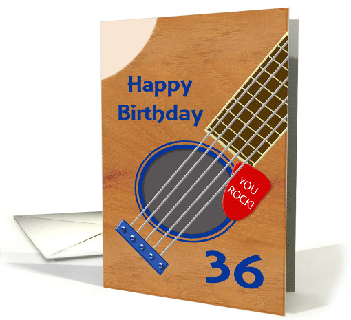 36th Birthday Guitar Player Plectrum Tucked into Strings card