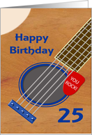 25th Birthday Guitar Player Plectrum Tucked into Strings card