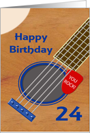 24th Birthday Guitar Player Plectrum Tucked into Strings card