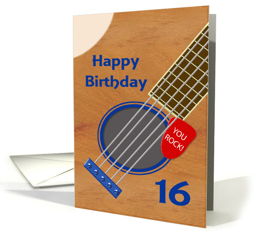 16th Birthday Guitar Player Plectrum Tucked into Strings card