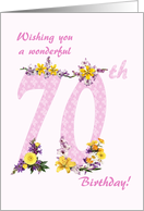 70th Birthday Flower Decorated Numbers card