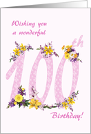 100th Birthday Flower Decorated Numbers card