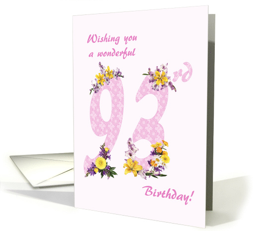 93rd Birthday Flower Decorated Numbers card (1693002)