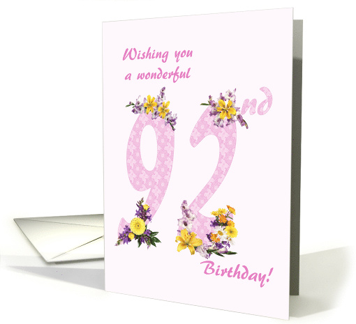 92nd Birthday Flower Decorated Numbers card (1693004)