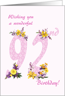92nd Birthday Flower Decorated Numbers card