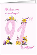 91st Birthday Flower Decorated Numbers card