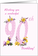90th Birthday Flower Decorated Numbers card
