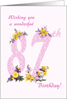 87th Birthday Flower Decorated Numbers card