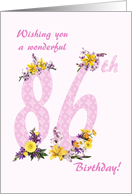 86th Birthday Flower Decorated Numbers card