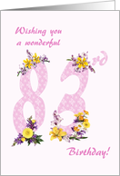 83rd Birthday Flower Decorated Numbers card