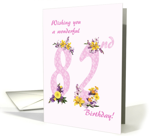 82nd Birthday Flower Decorated Numbers card (1693024)