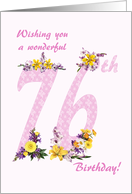 76th Birthday Flower Decorated Numbers card