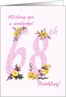 68th Birthday Flower Decorated Numbers card