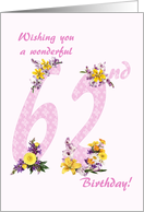 62nd Birthday Flower Decorated Numbers card