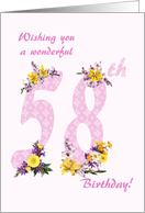 58th Birthday Flower Decorated Numbers card