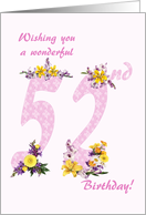 52nd Birthday Flower Decorated Numbers card