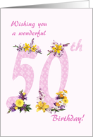 50th Birthday Flower Decorated Numbers card