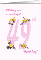49th Birthday Flower Decorated Numbers card