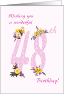 48th Birthday Flower Decorated Numbers card