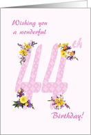 44th Birthday Flower Decorated Numbers card