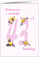 43rd Birthday Flower Decorated Numbers card