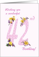 42nd Birthday Flower Decorated Numbers card