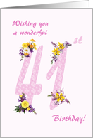 41st Birthday Flower Decorated Numbers card