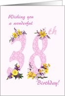 38th Birthday Flower Decorated Numbers card