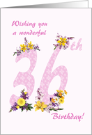 36th Birthday Flower Decorated Numbers card
