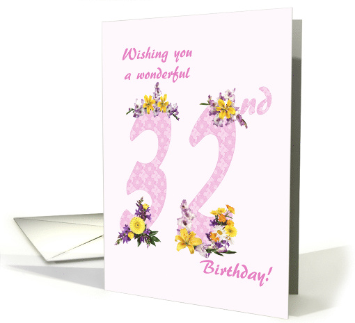 32nd Birthday Flower Decorated Numbers card (1693240)