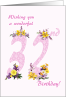 32nd Birthday Flower Decorated Numbers card