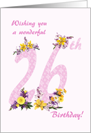 26th Birthday Flower Decorated Numbers card