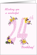 24th Birthday Flower Decorated Numbers card