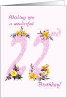 22nd Birthday Flower Decorated Numbers card