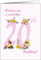 20th Birthday Flower Decorated Numbers card