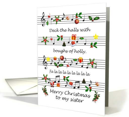 Sister Fun Christmas Sheet Music Deck The Halls card (1694030)