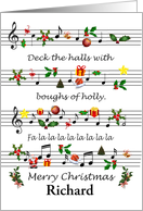 Add a Name Christmas Sheet Music Deck The Halls card