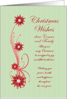 Cousin and Family Christmas Wishes Scrolling Flowers card
