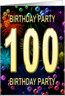 100th Birthday Party Invitation Fireworks and Bubbles card