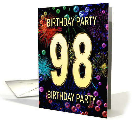 98th Birthday Party Invitation Fireworks and Bubbles card (1701232)
