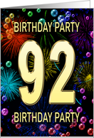 92nd Birthday Party Invitation Fireworks and Bubbles card